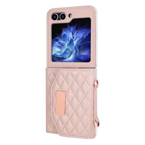 LYLXSF Handyhülle für Samsung Galaxy Z Flip 6, Wallet Case mit Schultergurt, Standfunktion, Leder Schutzhülle für Damen, Rosa von LYLXSF