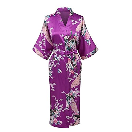 LYLXSF Rosa chinesische Frauen Seide Rayon Roben Lange sexy Nachthemden Yukata Kimono Bad Kleid Nachtwäsche Plus Größe (C XL Code) von LYLXSF