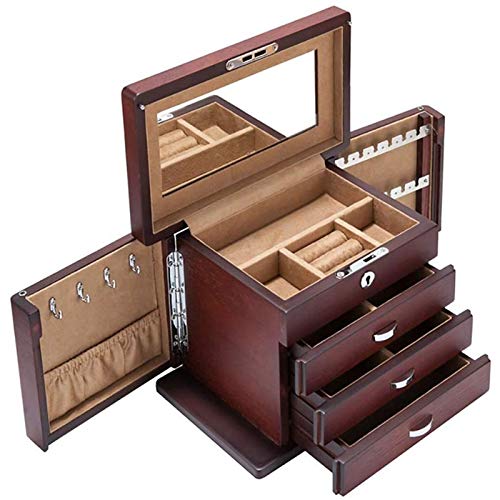 LYLXSF Schmuckschatulle – Stil weibliche Holzschublade, antike, mehrschichtige Aufbewahrungsbox, Ring-Organizer, tragbare Schmuckschatulle mit Samtfutter von LYLXSF