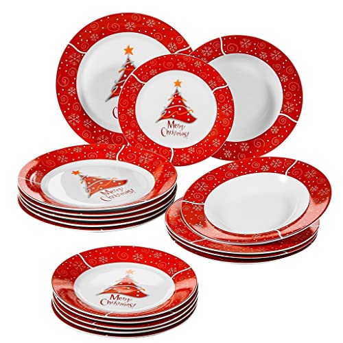 LYLXSF Tafelservice, 18-teiliges Porzellan-Keramik-Geschirrset im Weihnachtsstil mit 6 Desserttellern, Suppentellern und Speiseteller-Set als Geschenk von LYLXSF