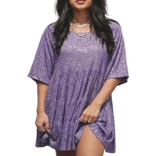 LYLZDC Pailletten-Babypuppenkleid, glitzerndes Damenkleid, Pailletten-Minikleid für Frauen (XX-Large,Purple) von LYLZDC