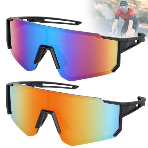 LYPPUL Schnelle Brille Rave, 2 Stück Sport Sonnenbrille, UV400 Polarisiert Fahrradbrille, Fahrradbrille Winddicht, Sonnenbrille Fahrradbrille Herren Damen für MTB Rennrad Radfahren Biking Ski Rave von LYPPUL