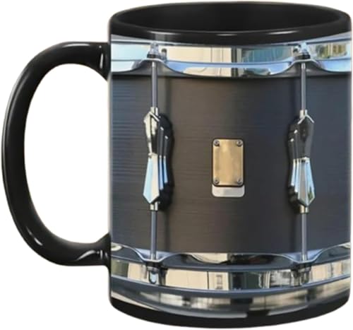 LYSYYOZ Schwarze Vintage-Trommeltasse. Lustige Trommelgeschenke, Schlagzeug-Kaffeetasse, Trommelbecher, Trommelbecher-Geschenke für Schlagzeuger und Trommelliebhaber,Black von LYSYYOZ