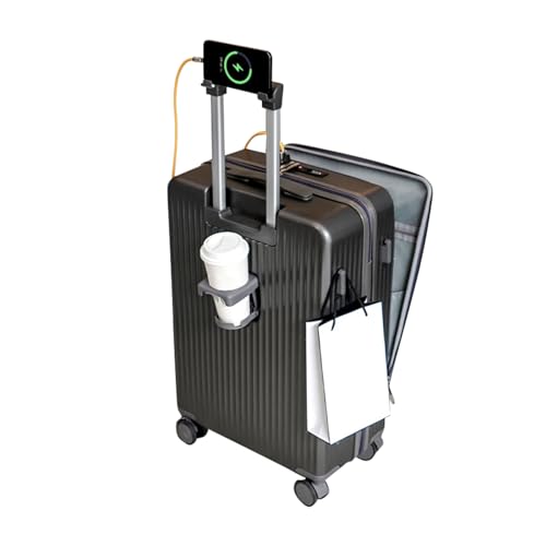 LZLUCKCOME Airline Genehmigt Front Opening Handgepäck, Hauptkörper (PC) Koffer mit Spinner-Rädern, mit Laptopfach, Reisekoffer mit USB und Typ-C Ladeanschluss (Spacegrau, 22 Zoll) von LZLUCKCOME