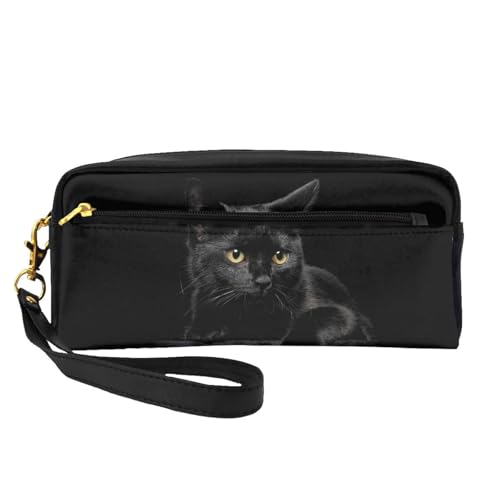 Make-up-Tasche, schwarze Cartoon-Kuh-Waschtasche für Damen und Herren, Staring Black Cat, Einheitsgröße von LZNJZ