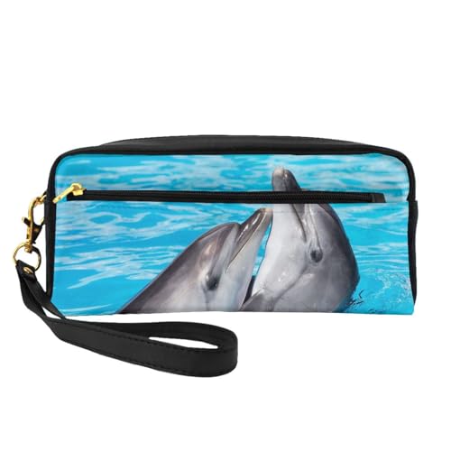 Make-up-Tasche, schwarze Cartoon-Kuh-Waschtasche für Damen und Herren, Wasserspielender Delfin, Einheitsgröße von LZNJZ