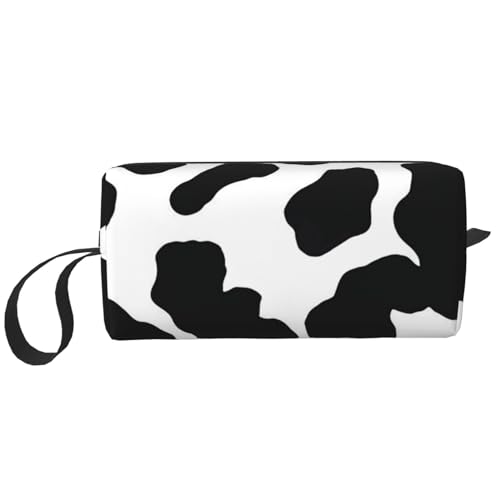 Tragbare Make-up-Tasche, schwarze Cartoon-Kuh-Kulturbeutel für Damen und Herren, Kuh mit schwarzen Punkten, Einheitsgröße von LZNJZ