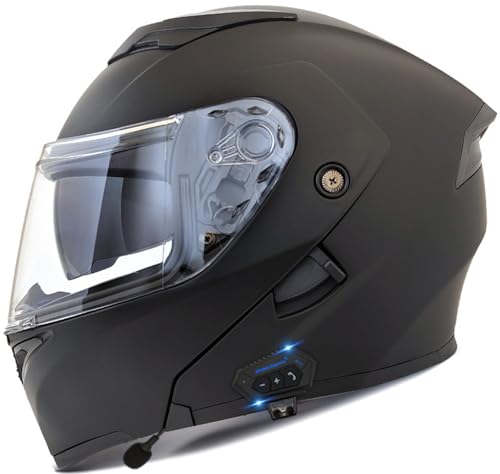 Modularer Helm Bluetooth Integral-Motorradhelm Klapphelm Doppelseitiger Sonnenschutz Integrierter Helm mit Muster Unisex DOT/ECE-Zulassung, Motocross, Moped 1,M(57-58) cm von LZPHGT