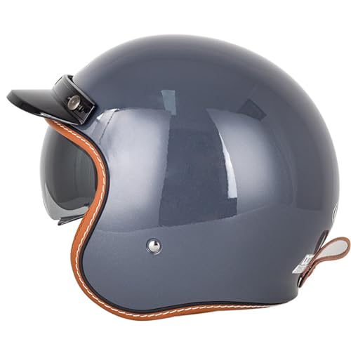 Retro 3/4 Motorrad Jethelm Offenes Gesicht Motorradhelm Abnehmbares Innenfutter + Eingebaute Linse Erwachsener Männer Und Frauen Helm DOT/ECE-Zertifizierter Cruiser Moped 7,S55-56CM von LZPHGT