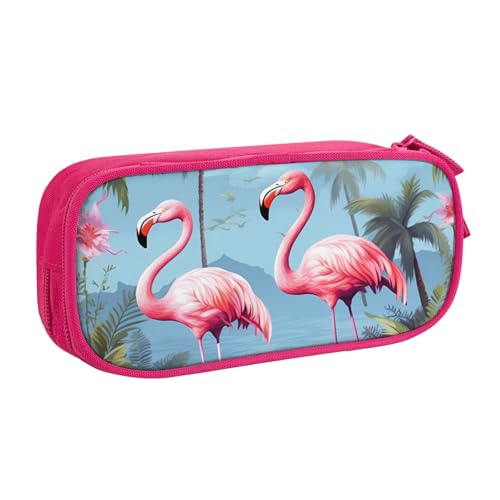 LZQPOEAS Federmäppchen mit großem Fassungsvermögen für Damen und Herren, Stifttasche mit Reißverschluss, tropische Flamingos, tragbare Make-up-Tasche, niedliche Münztasche für Arbeit und Bürobedarf, von LZQPOEAS