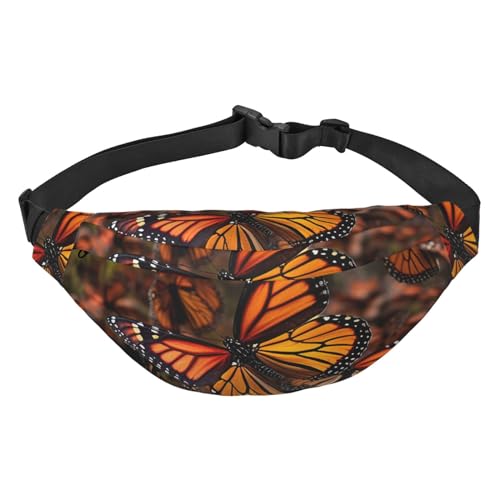 Monarch Gürteltasche mit Schmetterlingen, für Damen und Herren, modische Hüfttasche, Brusttasche, verstellbare Gürteltasche, Schwarz, Einheitsgröße, Schwarz , Einheitsgröße von LZQPOEAS