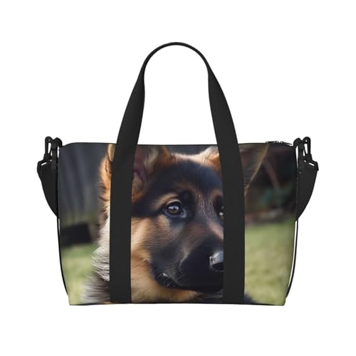 Reisetasche für Damen und Herren, Wochenendtasche, Sport, Turnbeutel, Deutscher Schäferhund, Welpe, Reisetasche, Handgepäcktasche mit Schultergurt, Schwarz, Einheitsgröße, Schwarz , Einheitsgröße von LZQPOEAS