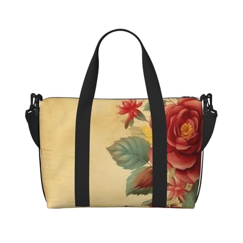 Reisetasche für Damen und Herren, Wochenendtasche, Sporttasche, Vintage-Papier mit Blumen, Reisetasche, Handgepäck, Übernachtungstasche, wasserdicht, Gepäcktasche mit Schultergurt, Schwarz, von LZQPOEAS