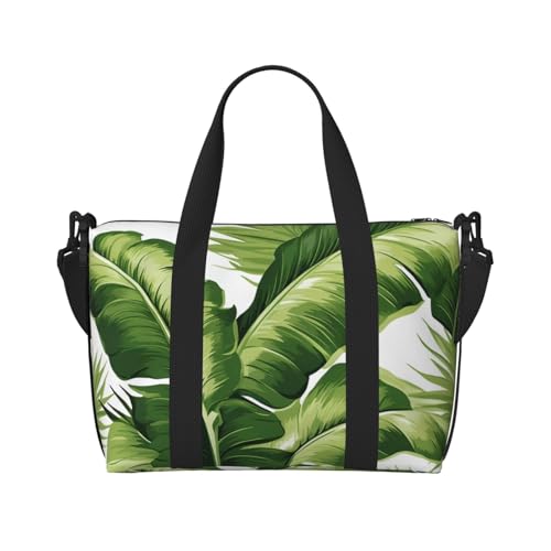 Reisetasche für Damen und Herren, Wochenendtasche, Sporttasche, niedliche grüne Palmenblätter, Reisetasche, Handgepäcktasche mit Schultergurt, schwarz, Einheitsgröße, Schwarz , Einheitsgröße von LZQPOEAS