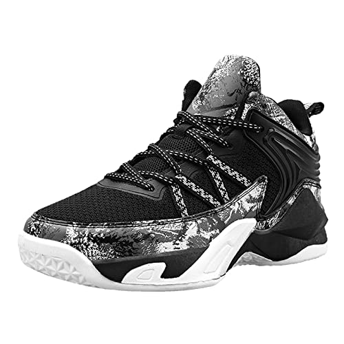 Herren Basketball Schuh, Mode Jungen Teenager Trainerschuhe, High-Top Outdoor rutschfeste Lauf Lauf Casual Tennis Walking Fitness Schuhe (Black,43 (8 UK)) von LZQpearl