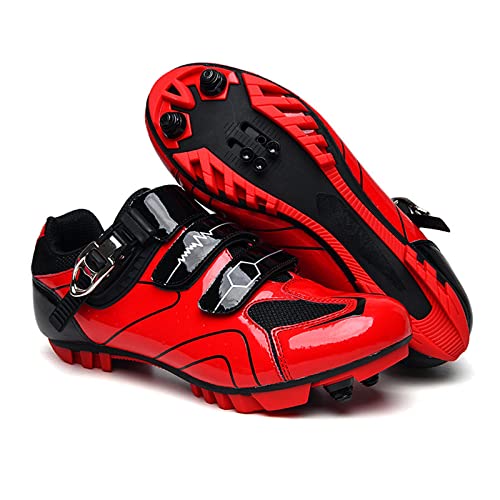 LZQpearl Unisex Fahrradschuhe, Teenager Erwachsene Mountainbike Schuhe, Herren Und Damen Indoor Outdoor Cycle MTB Schuhe Kompatibel Mit SPD Cleats, 2 Bolzen Geeignet Für Alle SPD Pedale (Red,42) von LZQpearl