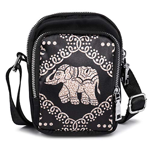 LaRechor Kleine Umhängetasche Handytasche zum Umhängen Elefant Damen Mini Crossbody Tasche mit 3 Fächer und Langer Riemen von LaRechor