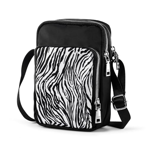 LaRechor Kleine Umhängetasche für Damen Handytasche zum Umhängen Mini Zebra Muster Tasche Crossbody Bag mit 3 Fächer von LaRechor