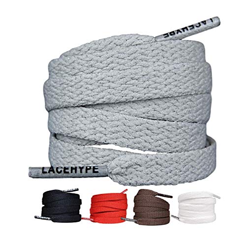 LaceHype 2 Paar - Schnürsenkel falch reißfeste Schuhbänder [8 mm breit ] Ersatz Shoelaces aus Polyester für Sneakers, Sportschuhe, Laufschuhe, Turnschuhe (Grau, 110) von LaceHype