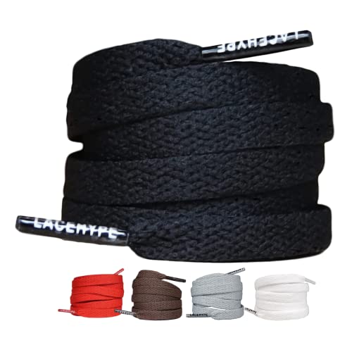 LaceHype 2 Paar - Schnürsenkel falch reißfeste Schuhbänder [8 mm breit ] Ersatz Shoelaces aus Polyester für Sneakers, Sportschuhe, Laufschuhe, Turnschuhe (Schwarz, 130) von LaceHype