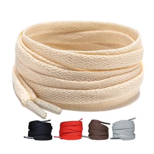 LaceHype 2 Paar - Schnürsenkel falch reißfeste Schuhbänder [8 mm breit ] LC3 Ersatz Shoelaces aus Polyester für Sneakers, Sportschuhe, Laufschuhe, Turnschuhe (Beige, 90cm) von LaceHype