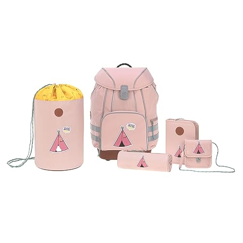 LÄSSIG Schulranzen Set mit Sporttasche, Federmäppchen, Stiftemäppchen, Turnbeutel und Brustbeutel ab 6 Jahre/School Bag Set Adventure Tipi, 40 cm von LÄSSIG