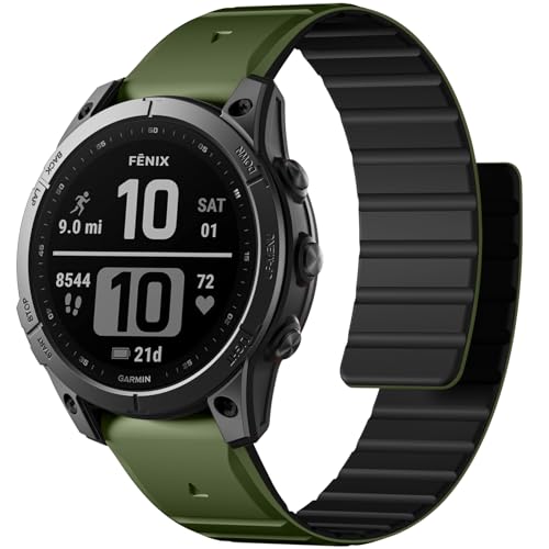 Laffav Magnet Armband für Garmin Fenix 6 Pro/Fenix 6/Fenix 7/Fenix 7 Pro/Fenix 5 Armband, Silikon QuickFit 22mm Ersatz Armband für Garmin Instinct/Epix 2 Pro 47mm /Forerunner 945/935, GrünSchwarz von Laffav