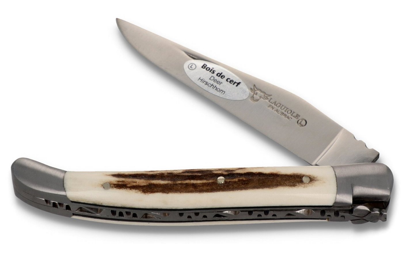 Laguiole en Aubrac Taschenmesser L0211BCIF, Griff 11cm Hirschhorn - Feder verziert - Stahl satiniert Laguiole en Aubrac Taschenmesser L0211BCIF, Griff 11cm Hirschhorn - Feder verziert - Stahl satiniert von Laguiole en Aubrac