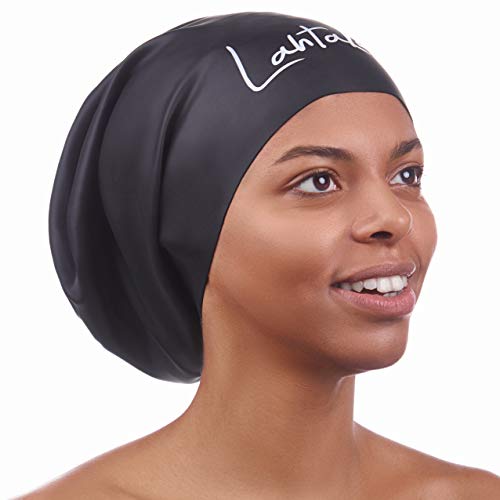 Badekappe silikon wasserdicht – Swimming Cap – Swim Cap Extra Large for Long Hair Dreadloicks Afro (Schwarze L) von Lahtak