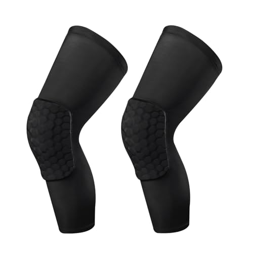 Laiiqi Compression Knee Pads Leg Sleeve, Hex Knee Pads für Basketball Honeycomb Anti Collision Knee Pads Long Kneepads Non-Slip Football Knee Pads for Youth Adult (A Pair Black/L) von Laiiqi