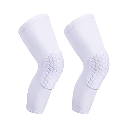 Laiiqi Compression Knee Pads Leg Sleeve, Hex Knee Pads für Basketball Honeycomb Anti Collision Knee Pads Long Kneepads Non-Slip Football Knee Pads for Youth Adult (A Pair White/S) von Laiiqi