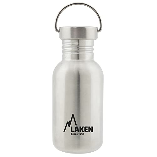 Laken Basic Edelstahlflasche, Trinkflasche Weite Öffnung mit Edelstah Schraubverschluss, BPA frei 0,5L, Silber von Laken