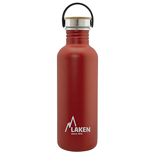 Laken Basic Edelstahlflasche, Trinkflasche Weite Öffnung mit Edelstah Schraubverschluss mit Bambo, BPA frei 0,75L, Rot von Laken