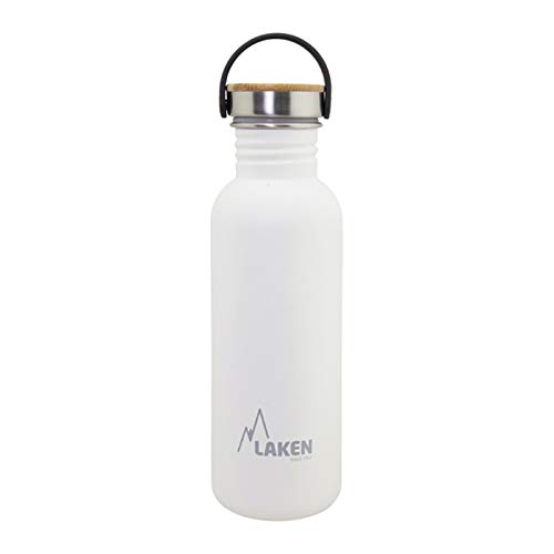 Laken Basic Edelstahlflasche, Trinkflasche Weite Öffnung mit Edelstah Schraubverschluss mit Bambo, BPA frei 0,75L, Weiß von Laken