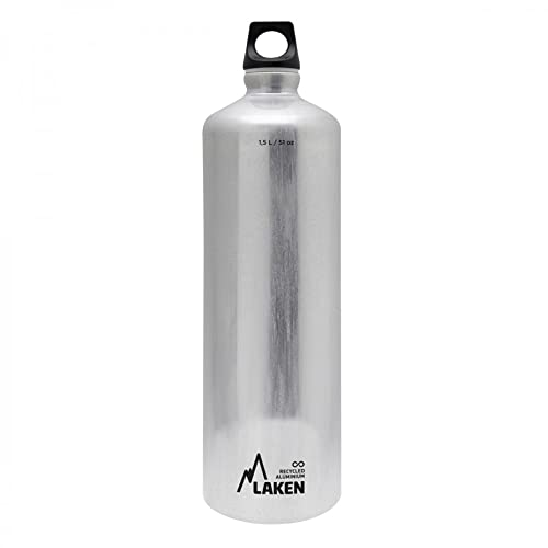 Laken Futura Alu Trinkflasche Schmale Öffnung Schraubdeckel mit Schlaufe 1,5L, 100% Recyceltes Aluminium, Silber von Laken