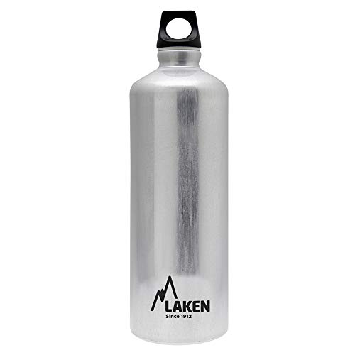 Laken Futura Alu Trinkflasche Schmale Öffnung Schraubdeckel mit Schlaufe 1L, Silber von Laken