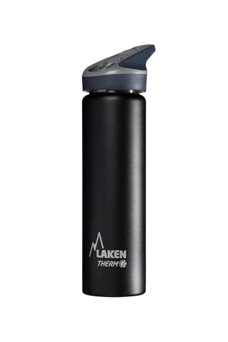 Laken Jannu Thermo-Wasserflasche mit Vakuumisolierung, doppelwandig aus Edelstahl 18/8, bis zu 24 Stunden kalt, schwarz, 750 ml von Laken