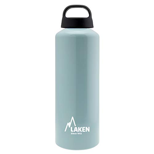 Laken Classic Alu Trinkflasche Weite Öffnung Schraubdeckel mit Schlaufe, BPA frei Aluminiumtrinkflasche, 750ml, Hellblau von Laken
