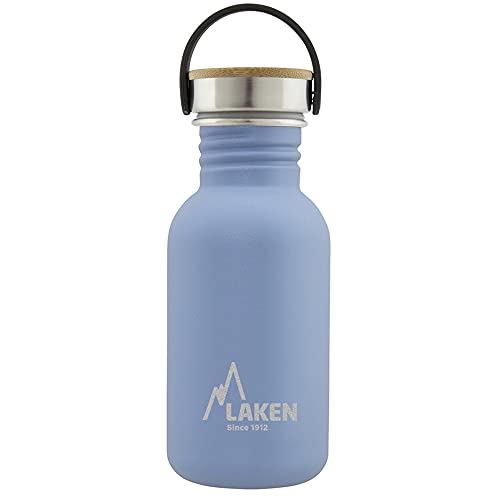 Laken Basic Edelstahlflasche, Trinkflasche Weite Öffnung mit Edelstah Schraubverschluss mit Bambo, BPA frei 0,50L, Blau von Laken