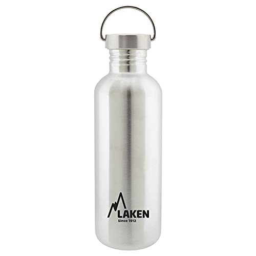 Laken Basic Edelstahlflasche, Trinkflasche Weite Öffnung mit Edelstah Schraubverschluss, BPA frei 1L, Silber von Laken