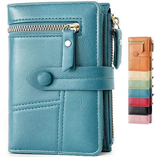 Lakpopya Geldbörse Damen 14×10cm, Geldbeutel Viele Fächer, Portemonnaie Damen PU Leder mit Münzfach (blau) von Lakpopya