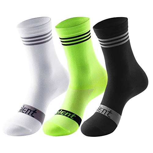 Lalent 3 Paar Herren Radsocken für Mountainbike, Spinning, Kompression Atmungsaktiv Laufen Trekking Camping Wandern Walking Athletic Crew Socken Einheitsgröße Schwarz/Weiß/Grün, 3 Paar von Lalent