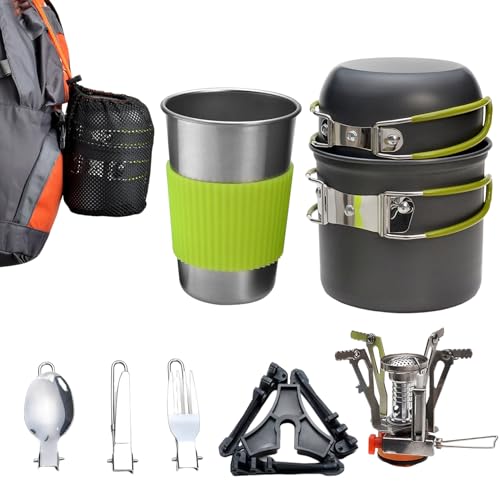 Lamppdcor 7pcs/Set Camping Cookware Aluminiumlegierung Camping -Kochset mit Herd, Töpfen, Cup, Gabellöffel und mehr, tragbarem Rucksackofen -Kit für Camping -Wanderpicknick im Freien von Lamppdcor