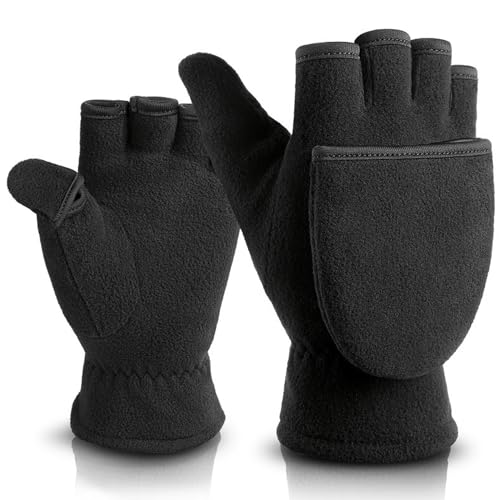 Lamppdcor Fäustlinge für Männer, Winterhandschuhe Männer 1 Paar warm warm Bequeme Fingerlose Handschuhe Männer mit Flip Top Polyester Schwarze Winterhandschuhe für Outdoor, Radfahren, Skifahren, m von Lamppdcor