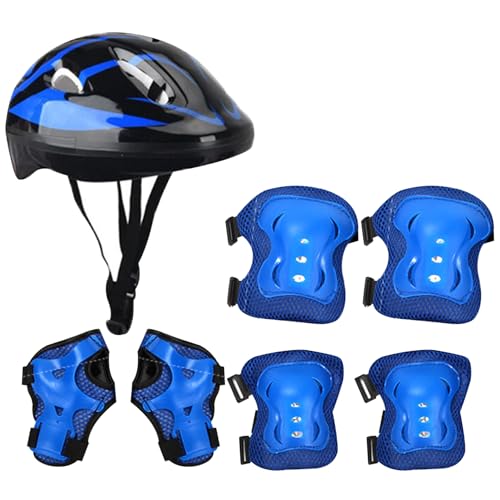 Lamppdcor Kinderknie- und Ellbogen-Pads Kinderhelm und Pads Set, 7pcs/Set Anti-Fall-Anti-Kollisions-Helm und Pads Kinder, verstellbare atmungsaktive Kinderradhelm, Blau, Blau von Lamppdcor