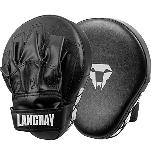 LangRay Handpratzen Kampfsport Boxen, 1 Paar Boxpratzen aus Kunstleder Kickboxen Pratzen für Kinder und Erwachsene MMA Muay Thai Karate, Schwarz von LangRay