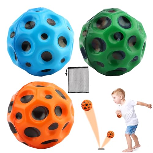 Lanmei Weltraumball, Weltraumball mit Aufbewahrungstasche, hoher Hüpfball, einfach zu greifen und zu fangen, Sport-Trainingsball für Outdoor- und Indoor-Spielen (Blau + Grün + Orange) von Lanmei