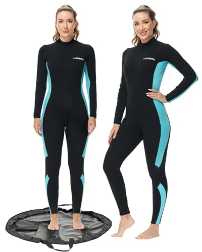 LANSRU Damen Neoprenanzüge mit wasserdichter Wechselmatte, Upgrade CR Neopren 3/2mm Ganzanzüge, idealer Thermoschutzanzug für kaltes Wasser, Rückenreißverschluss zum Surfen, Schnorcheln, Tauchen LANSRU Damen Neoprenanzüge mit wasserdichter Wechselmatte, Upgrade CR Neopren 3/2mm Ganzanzüge, idealer Thermoschutzanzug für kaltes Wasser, Rückenreißverschluss zum Surfen, Schnorcheln, Tauchen von Lansru