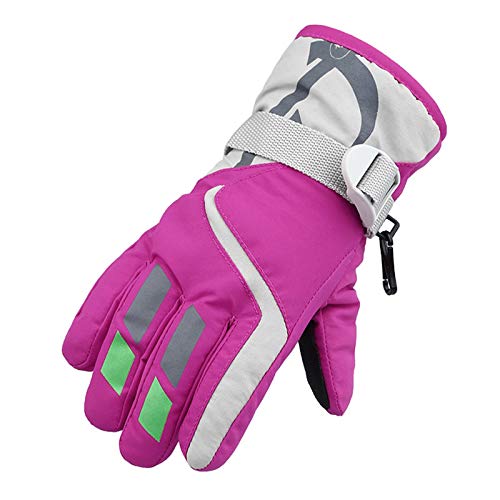 Laquieio Handschuhe Schnee für Winddicht Outdoor-Winter Skifahren Sport Kinderhandschuhe Strapsgürtel Schwarz Rot (Hot Pink, One Size) von Laquieio