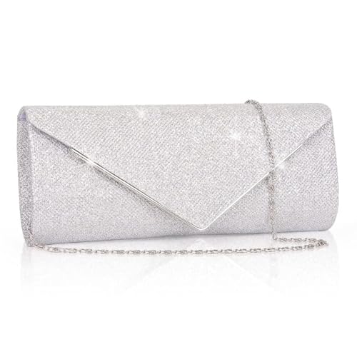 Larcenciel Clutch Damen, Glitzer Abendtasche Umhängetasche mit Abnehmbarer Kette, Modische Handtasche Elegante Envelope Tasche Kettentasche Schultertaschen für Abschlussball, Hochzeit, Party (Silber) Larcenciel Clutch Damen, Glitzer Abendtasche Umhängetasche mit Abnehmbarer Kette, Modische Handtasche Elegante Envelope Tasche Kettentasche Schultertaschen für Abschlussball, Hochzeit, Party (Silber) von Larcenciel